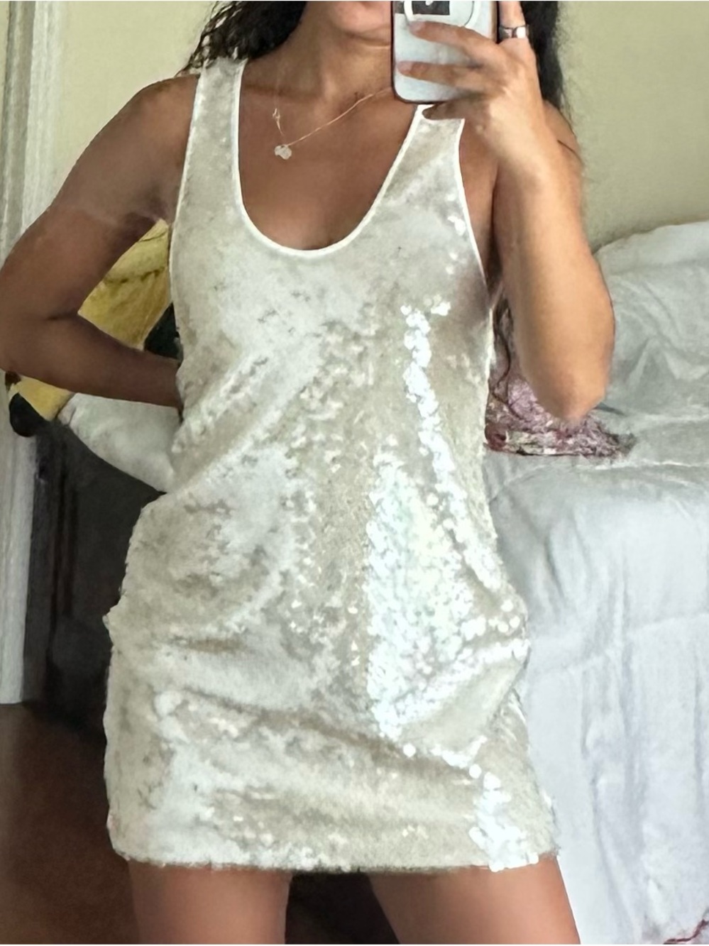 Retrofete Sequin Tank Mini Dress in Champagne